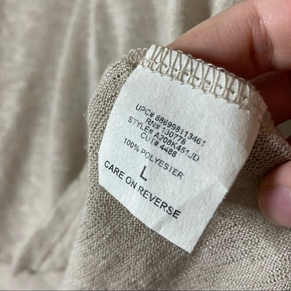 Crop Knit Sweater Swoop Neck Top lightweight 3/4 Sleeve Size Large Cream Tan - Picture 6 of 10